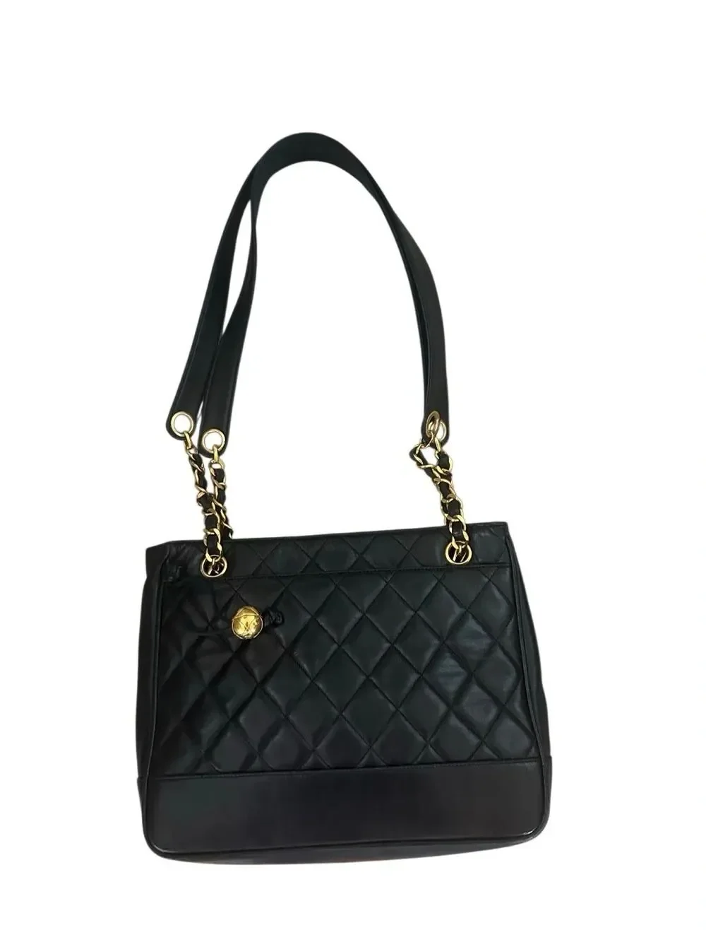 CHANEL Black Quilted Leather Shoulder Bag with Gold Hardware
